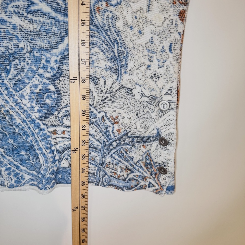 Chicos Knit Top Womens 3 Blue Paisley Orange Short Sleeve Lightweight XL‎ Beach - Picture 10 of 13